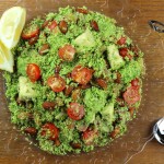 Broccoli rice, avocado and smoked salmon salad