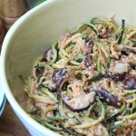 Raw courgetti and tangy mushroom salad